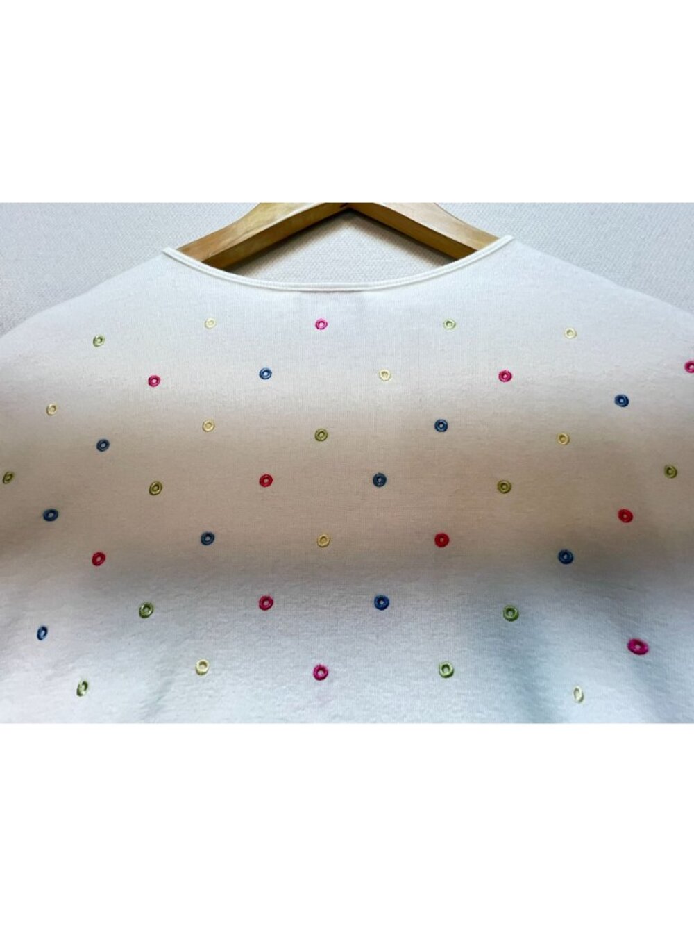 Talbots Women's Crew Neck T-Shirt Short Sleeve Stretch Size M White Polka Dot - Picture 9 of 9
